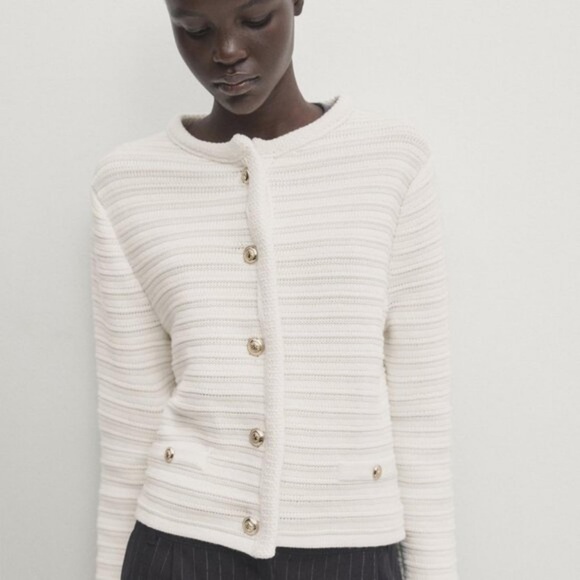 Massimo Dutti Sweaters - Massimo Dutti Textured knit cardigan with gold buttons CREAM S 5659/513